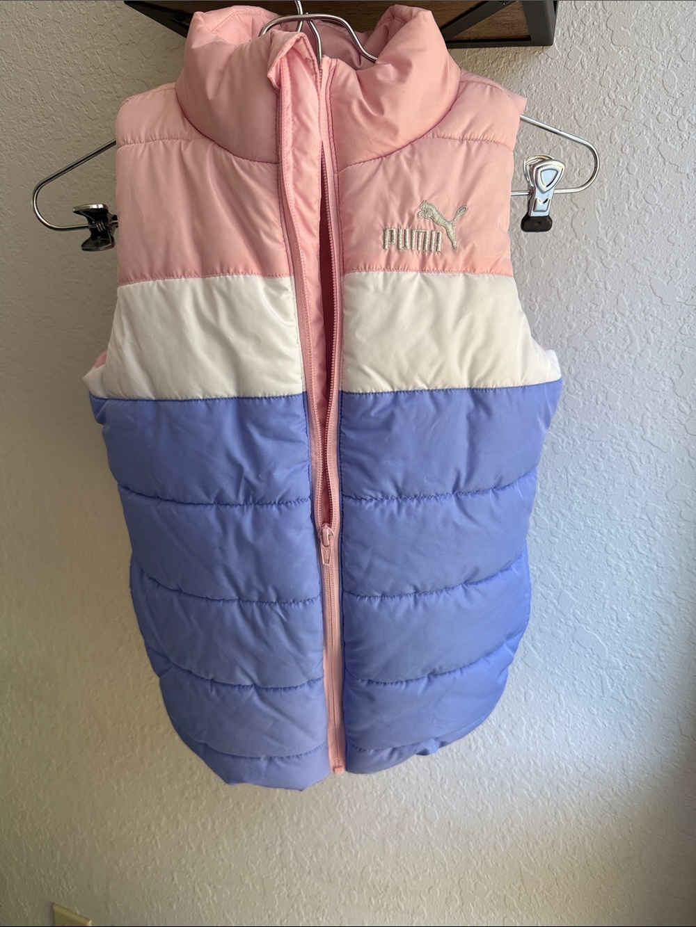 Puma Pink White Lavender Colorblock Puffer Vest